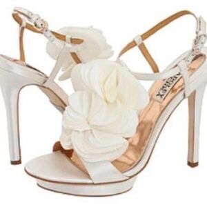Badgley Mischka Ivory Heels with Floral Embellishment and Ankle Strap